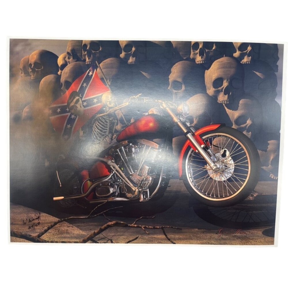 LE GM Harley Davidson motorcycle print artwork signed Wright 24/50 16x12" READ